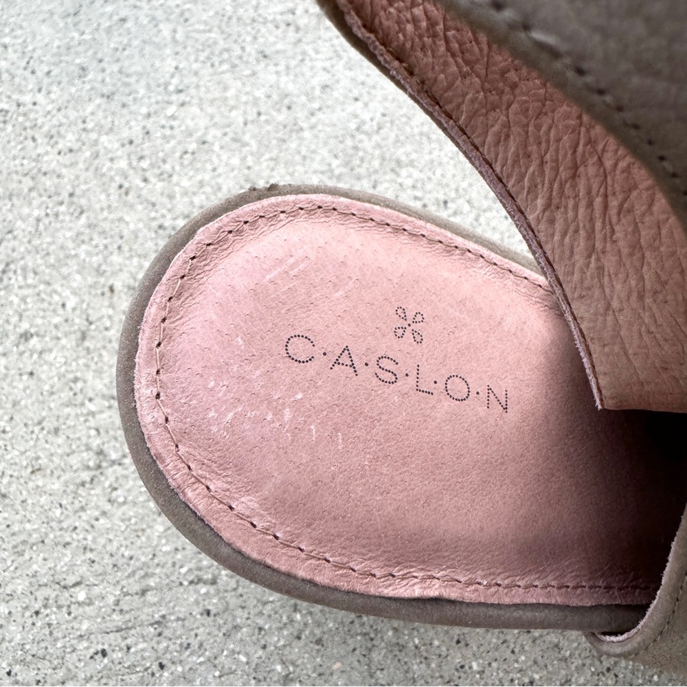 CASLON ankle boots peep toe TAN leather booties block HEELS chunky NEW western - Picture 9 of 9